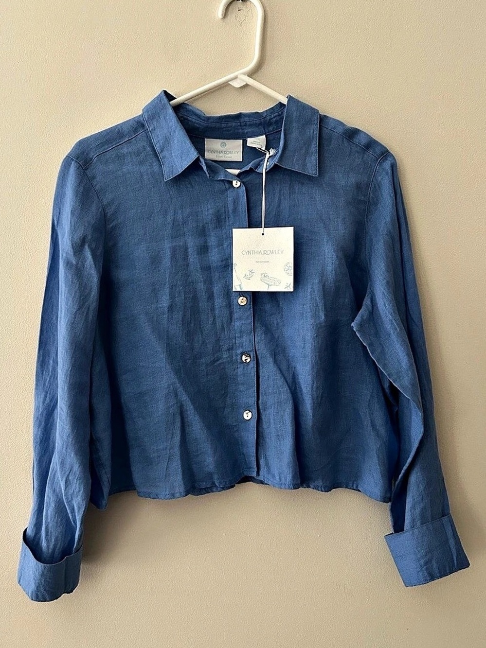 NWT Cynthia Rowley Linen Button Down Shirt in Light Blue Size Medium